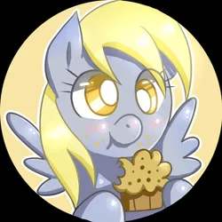 Size: 2000x1999 | Tagged: safe, artist:inumocchi, derpibooru import, derpy hooves, pegasus, pony, g4, cute, derpabetes, female, food, image, mare, muffin, png, solo