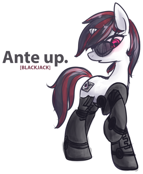 Size: 1645x2000 | Tagged: safe, artist:inlucidreverie, derpibooru import, oc, oc:blackjack, unofficial characters only, cyborg, pony, unicorn, fallout equestria, fallout equestria: project horizons, amputee, deal with it, fanfic art, female, horn, image, level 2 (project horizons), mare, png, prosthetic limb, prosthetics, simple background, small horn, solo, sunglasses, transparent background