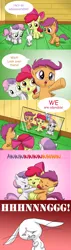 Size: 1908x6722 | Tagged: safe, artist:doublewbrothers, derpibooru import, angel bunny, apple bloom, scootaloo, sweetie belle, earth pony, pegasus, pony, unicorn, g4, comic, cute, cutie mark crusaders, dialogue, female, filly, foal, hnnng, horn, hug, image, jpeg, male, mirror, weapons-grade cute