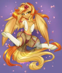 Size: 1326x1563 | Tagged: suggestive, artist:bunnywhiskerz, derpibooru import, oc, oc:serenity, unofficial characters only, pegasus, pony, bedroom eyes, choker, clothes, coat markings, female, image, mare, panties, png, socks (coat marking), solo, solo female, spread legs, spreading, underwear