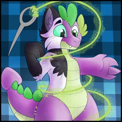 Size: 1280x1273 | Tagged: safe, artist:icefire, derpibooru import, spike, dragon, g4, furry, furry to dragon, image, inanimate tf, jpeg, magic, needle, plushie, solo, transformation