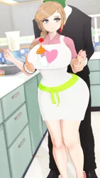 Size: 1080x1920 | Tagged: suggestive, artist:kkanon, derpibooru import, oc, oc:anon, oc:cream heart, unofficial characters only, human, 3d, apron, big breasts, breasts, busty cream heart, clothes, curvy, duo, duo male and female, faceless male, female, hourglass figure, humanized, image, kitchen, koikatsu, lucky bastard, male, milf, offscreen character, offscreen male, png