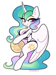 Size: 2400x3200 | Tagged: suggestive, artist:spindlespice, derpibooru import, princess celestia, alicorn, anthro, g4, arm hooves, beach ball, big breasts, bikini, blushing, breasts, busty princess celestia, cleavage, clothes, eyeshadow, female, heart, heart eyes, image, looking at you, makeup, png, smiling, solo, solo female, swimsuit, wingding eyes