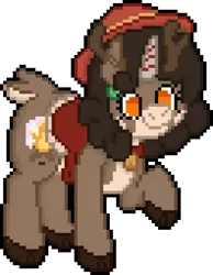 Size: 528x680 | Tagged: safe, artist:bloonacorn, derpibooru import, oc, oc:bloona blazes, deer, reindeer, bell, bell collar, collar, digital art, hat, image, pixel art, png, saddle, simple background, tack, team fortress 2, transparent background