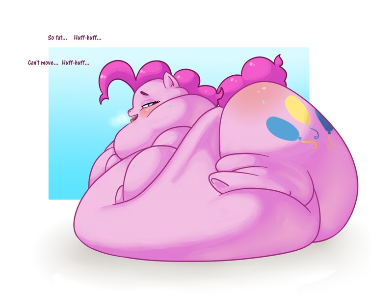 Size: 1111x884 | Tagged: questionable, artist:cuprumrus, derpibooru import, pinkie pie, earth pony, pony, g4, ass, balloonbutt, bedroom eyes, belly, belly bed, big belly, blushing, butt, chubby cheeks, double chin, fat, female, huge belly, huge butt, image, immobile, impossibly large belly, impossibly large butt, jpeg, large butt, mare, morbidly obese, obese, piggy pie, pudgy pie, rolls of fat, solo, solo female