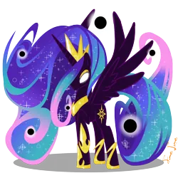 Size: 1500x1500 | Tagged: safe, artist:f1nel1ne, derpibooru import, nightmare star, princess celestia, alicorn, pony, g4, black hole, black hole sun, female, fusion, glow, glowing eyes, image, mare, png, solo