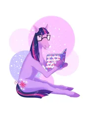 Size: 1614x2283 | Tagged: safe, artist:grolrex, derpibooru import, twilight sparkle, pony, g4, anatomically incorrect, book, bucktooth, concave belly, cyrillic, female, glasses, hoers, holding, image, incorrect leg anatomy, mare, missing horn, nerd, png, russian, sitting, solo