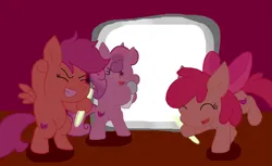 Size: 1473x904 | Tagged: safe, artist:cmara, derpibooru import, apple bloom, scootaloo, sweetie belle, cutie mark crusaders, female, image, karaoke, png, trio, trio female