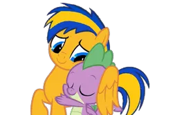 Size: 1095x730 | Tagged: safe, artist:mlpfan3991, derpibooru import, spike, oc, oc:flare spark, dragon, pegasus, pony, g4, female, image, male, png, simple background, transparent background