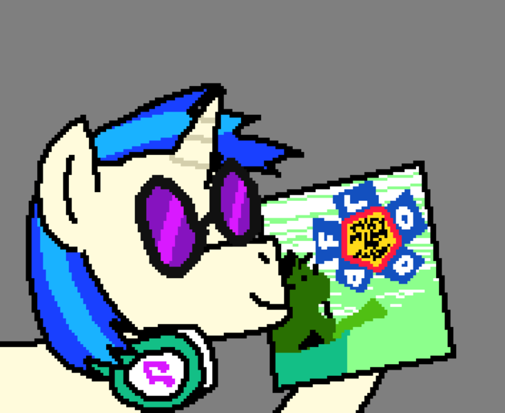 Size: 1760x1440 | Tagged: safe, artist:44nifty, derpibooru import, vinyl scratch, pony, unicorn, g4, album cover, blue mane, flood, headphones, horn, image, png, record, solo, they might be giants, white coat