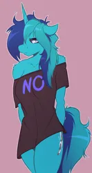 Size: 1260x2372 | Tagged: safe, artist:witchtaunter, derpibooru import, oc, anthro, unicorn, clothes, commission, female, horn, image, png, shirt, tired