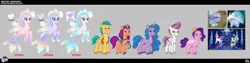 Size: 1280x322 | Tagged: safe, derpibooru import, hitch trailblazer, izzy moonbow, pipp petals, princess skystar, queen novo, sunny starscout, zipp storm, earth pony, pegasus, pony, seapony (g4), unicorn, g4, g5, my little pony: tell your tale, my little pony: the movie, spoiler:g5, spoiler:my little pony: tell your tale, alternate design, coat markings, concept art, destiny (g5), diadem, female, folded wings, horn, image, jewelry, jpeg, lil critter workshop, male, mane five, mane stripe sunny, mare, my little pony logo, regalia, royalty, smiling, stallion, the blockywockys, wings