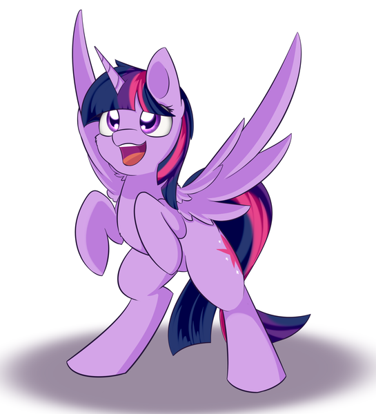 Size: 1614x1778 | Tagged: safe, artist:dusthiel, derpibooru import, twilight sparkle, twilight sparkle (alicorn), alicorn, pony, g4, cute, female, fluffy, happy, horn, image, looking up, mare, open mouth, open smile, png, rearing, smiling, solo, spread wings, wings