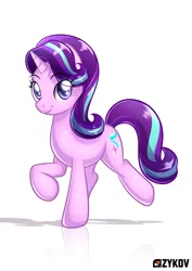 Size: 2441x3453 | Tagged: safe, artist:ikuvaito, derpibooru import, starlight glimmer, pony, unicorn, g4, cute, female, glimmerbetes, horn, image, looking at you, mare, png, raised hoof, raised leg, simple background, smiling, solo, white background