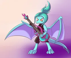 Size: 1570x1275 | Tagged: safe, artist:dusthiel, derpibooru import, princess ember, dragon, g4, gauntlet of fire, crossover, danny phantom, ember mclain, female, guitar, image, musical instrument, my little pony, name joke, namesake, png, pun, solo, that dragon sure does love guitars, visual pun