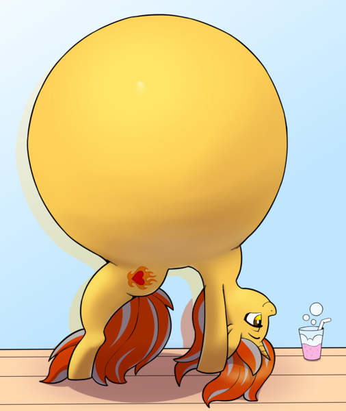 Size: 2488x2948 | Tagged: questionable, artist:ahobobo, derpibooru import, oc, oc:cinderheart, unofficial characters only, pony, unicorn, belly, belly inflation, big belly, drink, female, fetish, floating, golden eyes, helium inflation, horn, huge belly, image, impossibly large belly, inflation, mare, milkshake, png, silly, soda inflation, solo, stretching, unicorn oc, yoga pose