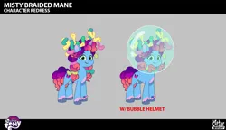 Size: 2710x1565 | Tagged: safe, derpibooru import, official, pony, unicorn, g5, my little pony: tell your tale, spoiler:g5, spoiler:my little pony: tell your tale, spoiler:tyts02e28, .psd available, alternate hairstyle, behind the scenes, braid, bubble, concept art, coral, enchantment under the sea, female, horn, image, lil critter workshop, mare, misty brightdawn, my little pony logo, png, rebirth misty, smiling, solo