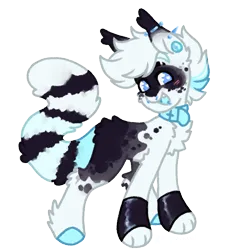 Size: 1000x1046 | Tagged: safe, artist:kazmuun, derpibooru import, oc, unofficial characters only, earth pony, hybrid, pony, raccoon, raccoon pony, tanooki, blue eyes, blue hooves, blue tongue, blush lines, blushing, butt fluff, cheek fluff, chest fluff, chibi, clothes, coat markings, collar, colored hooves, colored tongue, commission, ear piercing, ear tufts, earring, earth pony oc, eyebrow slit, eyebrows, facial markings, fluffy tail, gauges, hooves, hybrid oc, image, industrial piercing, jewelry, leg fluff, leg markings, lip piercing, looking away, male, male oc, mask (coat marking), nose piercing, open mouth, open smile, paws, piercing, png, raccoon tail, septum piercing, smiling, socks, solo, stallion, stallion oc, striped tail, tail, tanuki pony, thin, three toned tail, toeless legwear, toeless socks, turned head, two toned hair, two toned mane, white coat, white fur, white hair, white mane, white pupils