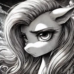 Size: 1024x1024 | Tagged: safe, ai content, derpibooru import, machine learning generated, prompter:milk-chocolate, fluttershy, g4, black and white, generator:bing image creator, grayscale, image, jpeg, manga, monochrome