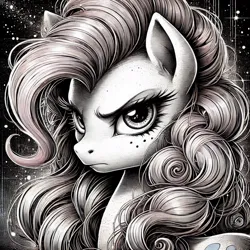 Size: 1024x1024 | Tagged: safe, ai content, derpibooru import, machine learning generated, prompter:milk-chocolate, pinkie pie, g4, black and white, generator:bing image creator, grayscale, image, jpeg, manga, monochrome