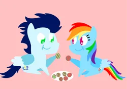 Size: 3553x2499 | Tagged: safe, anonymous artist, derpibooru import, rainbow dash, soarin', pegasus, pony, series:soarindash hearth's warming, series:soarindash romantic tales, g4, christmas, cooking, derpibooru exclusive, eating, female, food, hearth's warming, holiday, image, male, mare, png, pointy ponies, shipping, soarindash, stallion, straight