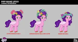 Size: 2873x1565 | Tagged: safe, derpibooru import, official, pipp petals, pegasus, pony, g5, my little pony: tell your tale, spoiler:g5, spoiler:my little pony: tell your tale, spoiler:tyts02e28, .psd available, alternate hairstyle, behind the scenes, concept art, diadem, enchantment under the sea, female, folded wings, image, jewelry, lil critter workshop, mare, my little pony logo, png, regalia, smiling, solo, unshorn fetlocks, wings