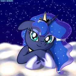 Size: 2000x2000 | Tagged: safe, artist:codenamekid, derpibooru import, princess luna, alicorn, pony, g4, blue background, cloud, crossed hooves, crown, dark blue background, ethereal mane, eyelashes, eyeshadow, female, floppy ears, highlights, hoof shoes, horn, image, jewelry, looking at you, makeup, mare, my little pony, night, png, regalia, shading, shadow, simple background, smiling, smiling at you, solo, starry mane, stars