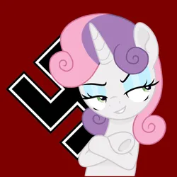 Size: 2598x2598 | Tagged: safe, editor:dpr, ponerpics import, sweetie belle, pony, fascism, fascist, female, filly, flag, image, mlpol, nazi, nazi symbol, png, smug, swastika