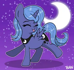 Size: 1808x1696 | Tagged: safe, artist:banquo0, derpibooru import, princess luna, alicorn, pony, g4, eyes closed, female, filly, filly luna, foal, image, peytral, png, solo, spread wings, tongue out, wings, woona, younger