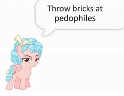 Size: 743x581 | Tagged: source needed, safe, derpibooru import, edit, cozy glow, pegasus, pony, g4, based, bow, caption, cozyposting, even evil has standards, female, filly, foal, freckles, hair bow, image, image macro, jpeg, meme, pedophile, pedophilia, simple background, solo, speech bubble, text, white background