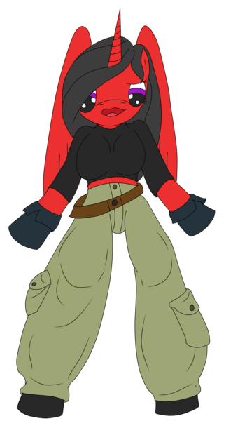 Size: 1705x3075 | Tagged: safe, artist:timejumper, derpibooru import, oc, oc:akana, unofficial characters only, alicorn, anthro, belt, clothes, cosplay, costume, gloves, image, kim possible, pants, png, shoes, solo, tube top