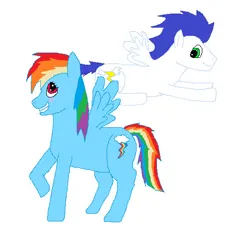 Size: 551x530 | Tagged: safe, artist:kaged-wolf, derpibooru import, rainbow dash, soarin', pegasus, pony, g4, female, image, jpeg, male, mare, shipping, soarindash, stallion, straight