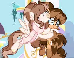 Size: 1558x1220 | Tagged: safe, artist:cstrawberrymilk, derpibooru import, oc, oc:alyna, oc:strawberry milk, unofficial characters only, pegasus, pony, clothes, female, hug, image, jpeg, mare, scarf