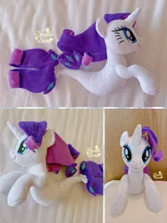 Size: 3442x4590 | Tagged: safe, derpibooru import, rarity, pony, seapony (g4), g4, front view, image, indoors, irl, jpeg, looking at you, photo, plushie, pony plushie, side view, smiling, solo