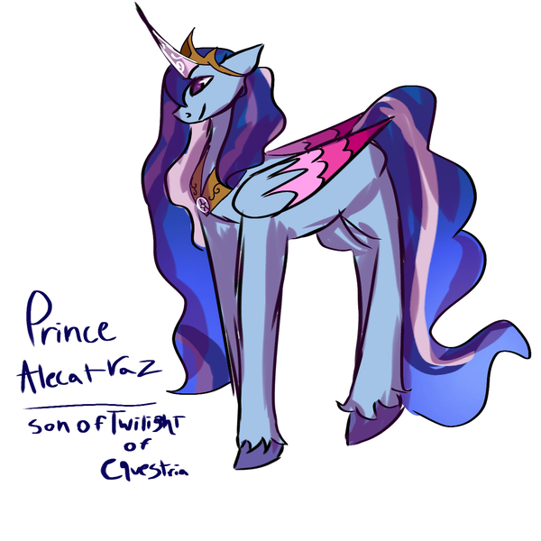 Size: 1280x1280 | Tagged: safe, derpibooru import, alicorn, g5, alternate universe, argyle starshine, argyle/prince alcatzar, blue coat, blue wings, cloven hooves, crown, image, jewelry, mentioned twilight sparkle, necklace, past, pink horn, pink wingtips, png, prince alcatraz, regalia, story:starless skies, teenager, wings