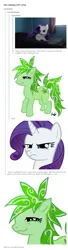 Size: 520x1901 | Tagged: safe, artist:gravityfxxk, derpibooru import, rarity, oc, oc:hemp tea, oc:stoney poney, earth pony, pony, unicorn, g4, 2014, 420, angry, artifact, bed, bedroom, bedroom eyes, bloodshot eyes, brony history, drugs, eyeshadow, female, high, horn, image, makeup, mare, marijuana, meme origin, nostalgia, png, rarity is not amused, roleplay, screenshots, smiling, text, tumblr, unamused, window