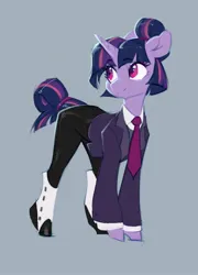 Size: 1320x1837 | Tagged: safe, artist:blue ink, artist:blueink_2501, derpibooru import, twilight sparkle, pony, unicorn, g4, alternate hairstyle, business suit, clothes, image, jpeg, necktie, smiling, solo, unicorn twilight