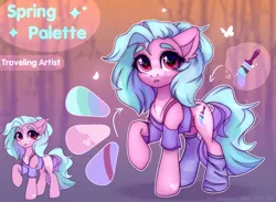 Size: 3300x2416 | Tagged: safe, artist:radioaxi, derpibooru import, oc, oc:traveling artist, unofficial characters only, earth pony, pony, commission, earth pony oc, female, high res, image, mare, png, raised hoof, reference sheet, solo, sparkles