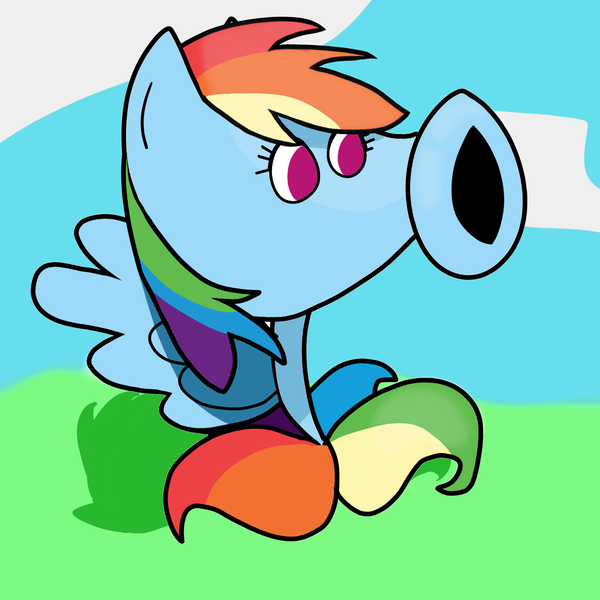 Size: 2048x2048 | Tagged: safe, artist:anonymous, derpibooru import, rainbow dash, g4, crossover, image, peashooter, plants vs zombies, png, simple background