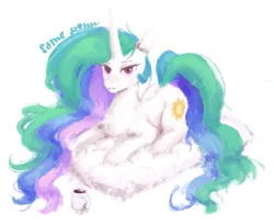 Size: 649x530 | Tagged: safe, artist:some_ponu, derpibooru import, princess celestia, g4, cloud, image, ms paint, mug, on a cloud, png, simple background, white background