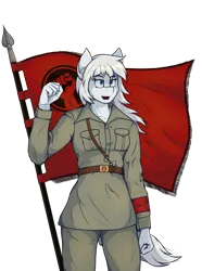 Size: 2600x3500 | Tagged: safe, artist:marusya, derpibooru import, oc, oc:barbara snow, unofficial characters only, anthro, earth pony, clothes, communism, communist party, communist party of germany, female, flag, germany, image, kommunistiche partei deutschlands, kpd, military uniform, png, solo, uniform