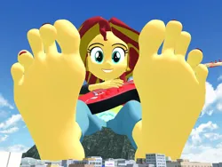 Size: 5000x3750 | Tagged: safe, artist:dragonalex555, derpibooru import, sunset shimmer, equestria girls, g4, 3d, barefoot, electric guitar, feet, female, fetish, foot fetish, giantess, guitar, guitar solo, image, macro, mmd, musical instrument, my little pony equestria girls: friendship games, nail polish, playing guitar, playing instrument, png, soles, toenail polish, toes