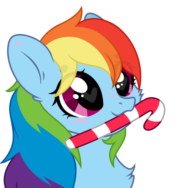 Size: 2634x2720 | Tagged: safe, artist:mint-light, artist:rioshi, artist:starshade, derpibooru import, rainbow dash, pegasus, pony, g4, base used, beanbrows, blushing, bust, candy, candy cane, cheek fluff, chest fluff, commission, cute, dashabetes, eye clipping through hair, eyebrows, eyebrows visible through hair, female, food, heart, heart eyes, image, looking up, mare, mouth hold, never doubt blaa6 involvement, png, portrait, simple background, solo, white background, wingding eyes, ych result