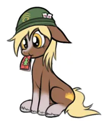 Size: 352x426 | Tagged: safe, artist:wapamario63, ponified, ponified:sgt. reckless, card, floppy ears, helmet, image, mouth hold, png, simple background, sitting, tree, unshorn fetlocks, white background