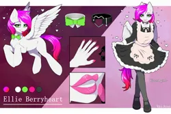 Size: 2560x1707 | Tagged: safe, artist:villjulie, derpibooru import, oc, oc:ellie berryheart, unofficial characters only, anthro, pegasus, g4, abstract background, apron, black eyeshadow, bowtie, clothes, collar, eyeshadow, female, green eyes, heels on a horse, housewife, image, jpeg, lipstick, looking at you, maid, makeup, manicure, milf, nails, reference, smiley face, socks, solo, sponge, stockings, thigh highs, tongue out, varnish, white wings, wings