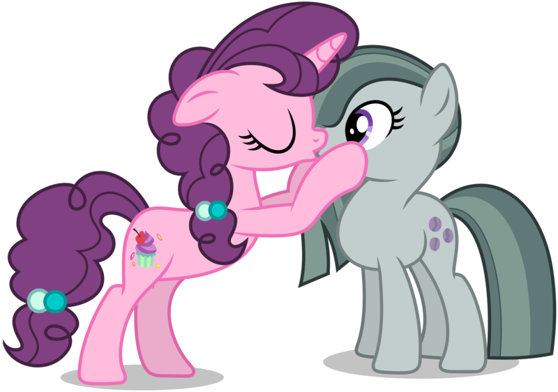 Size: 5783x4064 | Tagged: safe, artist:creedyboy124, derpibooru import, marble pie, sugar belle, earth pony, pony, unicorn, g4, base used, eyes closed, female, horn, image, kissing, lesbian, mare, png, simple background, unicorn horn