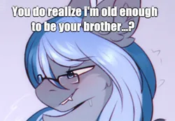 Size: 1159x801 | Tagged: suggestive, artist:snowstormbat, derpibooru import, oc, oc:midnight snowstorm, bat pony, pony, blushing, cropped porn, glasses, image, implied age difference, jpeg, male, meme, smiling, solo, solo male, stallion, sweat