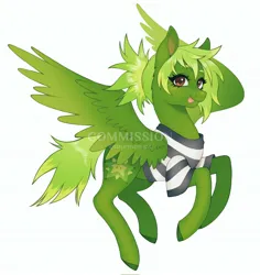 Size: 1936x2048 | Tagged: oc name needed, safe, artist:anemonaii, derpibooru import, oc, unofficial characters only, pegasus, pony, brown eyes, clothes, colored eyebrows, colored hooves, colored pinnae, colored wings, colored wingtips, commission, eyelashes, female, female oc, flying, gradient pinnae, gradient wings, green, green coat, green hooves, green mane, green tail, green wingtips, hooves, image, jpeg, looking at you, mare oc, pegasus oc, ponytail, shiny mane, shiny tail, shirt, signature, simple background, smiling, smiling at you, solo, spiky mane, spiky tail, spread wings, striped shirt, tail, three quarter view, tied mane, tongue out, two toned mane, two toned tail, watermark, white background, wings