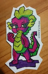 Size: 846x1280 | Tagged: safe, artist:cookiedough, derpibooru import, spike, dragon, g4, gem, image, jpeg, marker drawing, signature, solo, traditional art