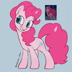 Size: 4096x4096 | Tagged: safe, artist:metaruscarlet, derpibooru import, pinkie pie, earth pony, pony, g4, my little pony: the movie, blue background, grin, image, png, reference, screencap reference, simple background, smiling, solo